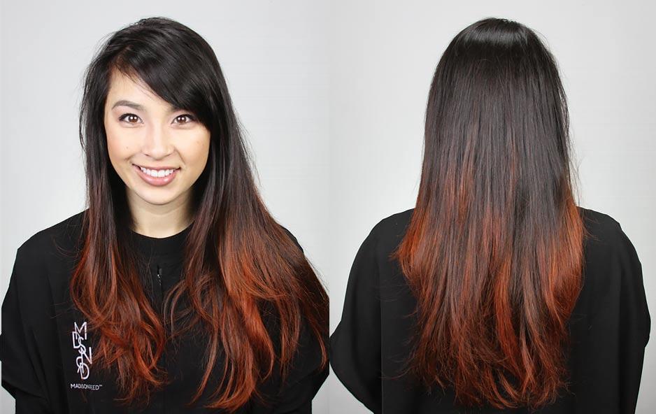 Before and After Ombre Hair, Blonde to Trieste Red