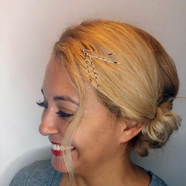 going out updo with rose gold bobby pins