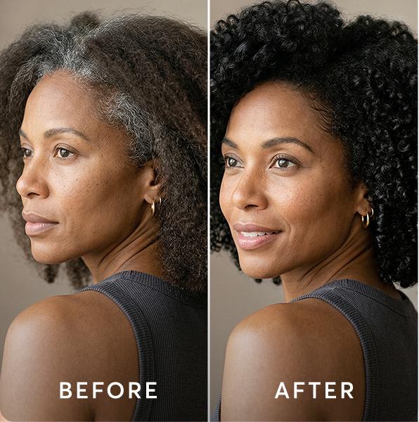 Before After Results of gray coverage from permanent hair color by Madison Reed